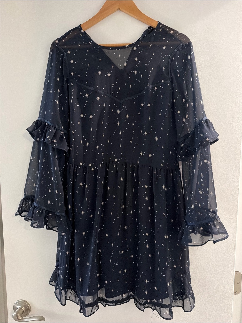 Aqua Navy Star-Print Ruffle Dress